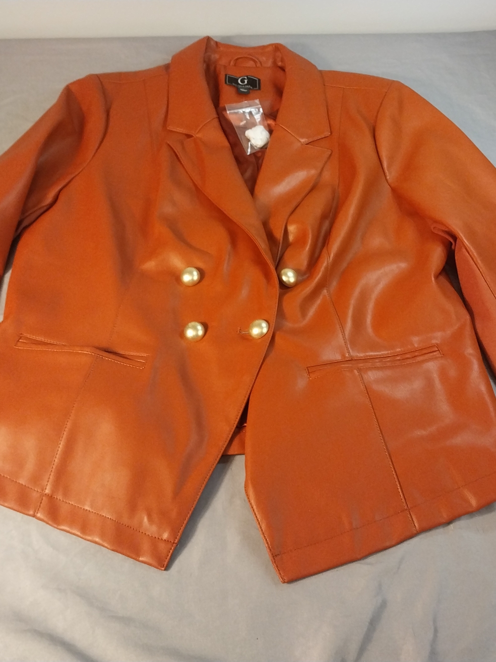 G by Giuliana Burnt Orange Faux Leather Double-Breasted Blazer #263